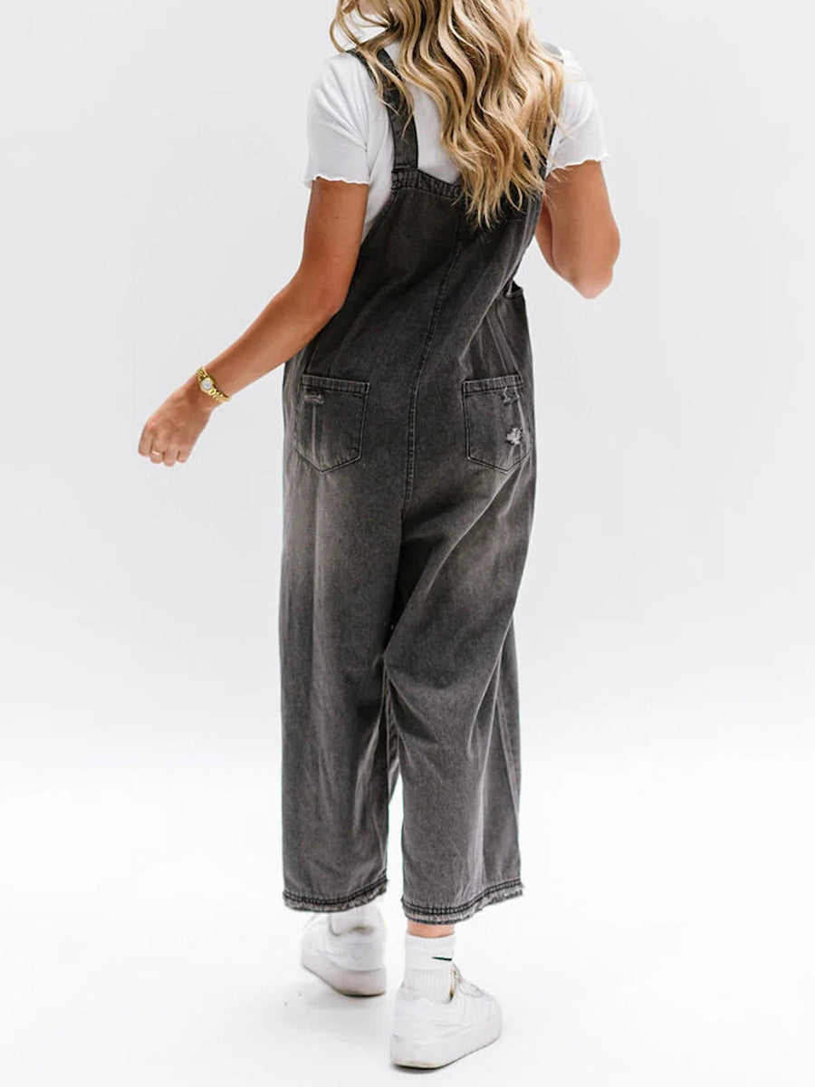 Cecilia | Women’s Distressed Denim Overalls Jumpsuit