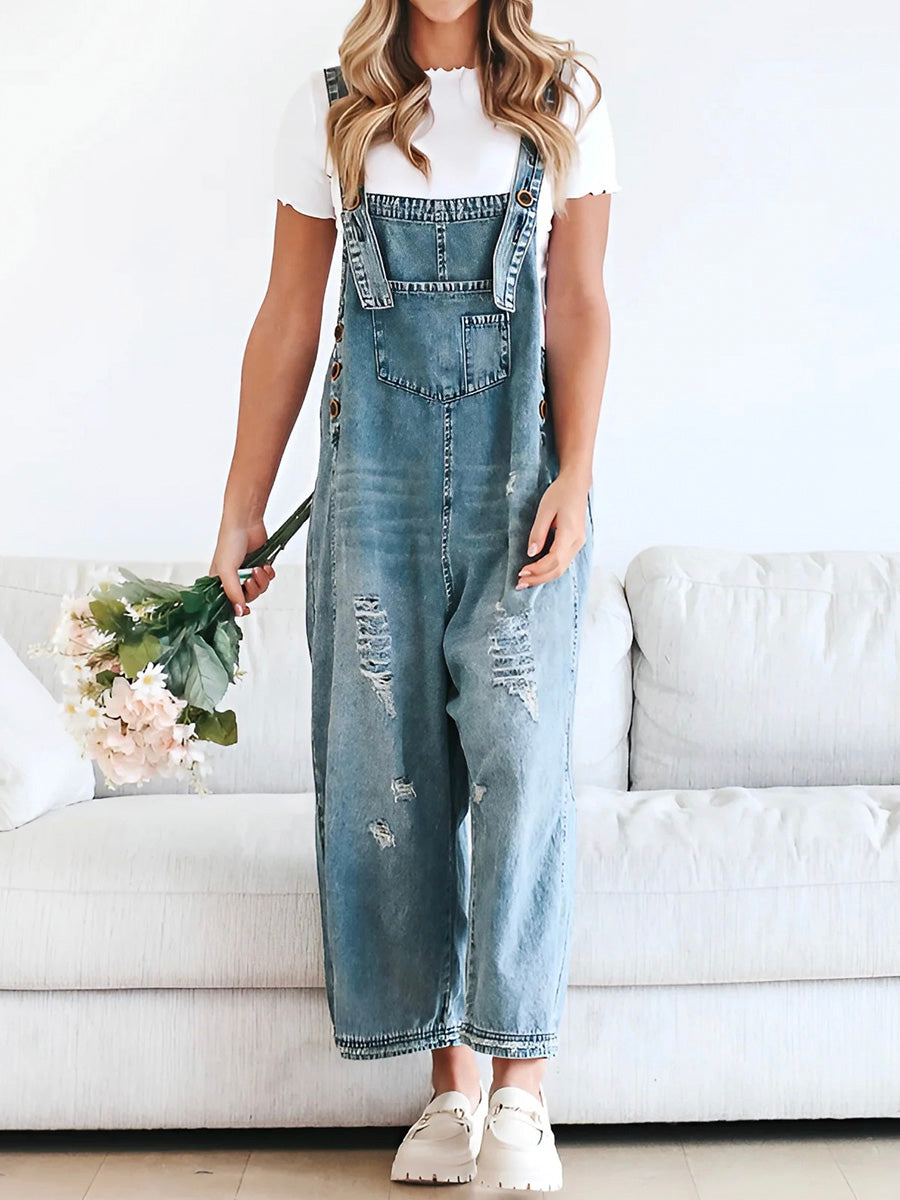 Cecilia | Women’s Distressed Denim Overalls Jumpsuit