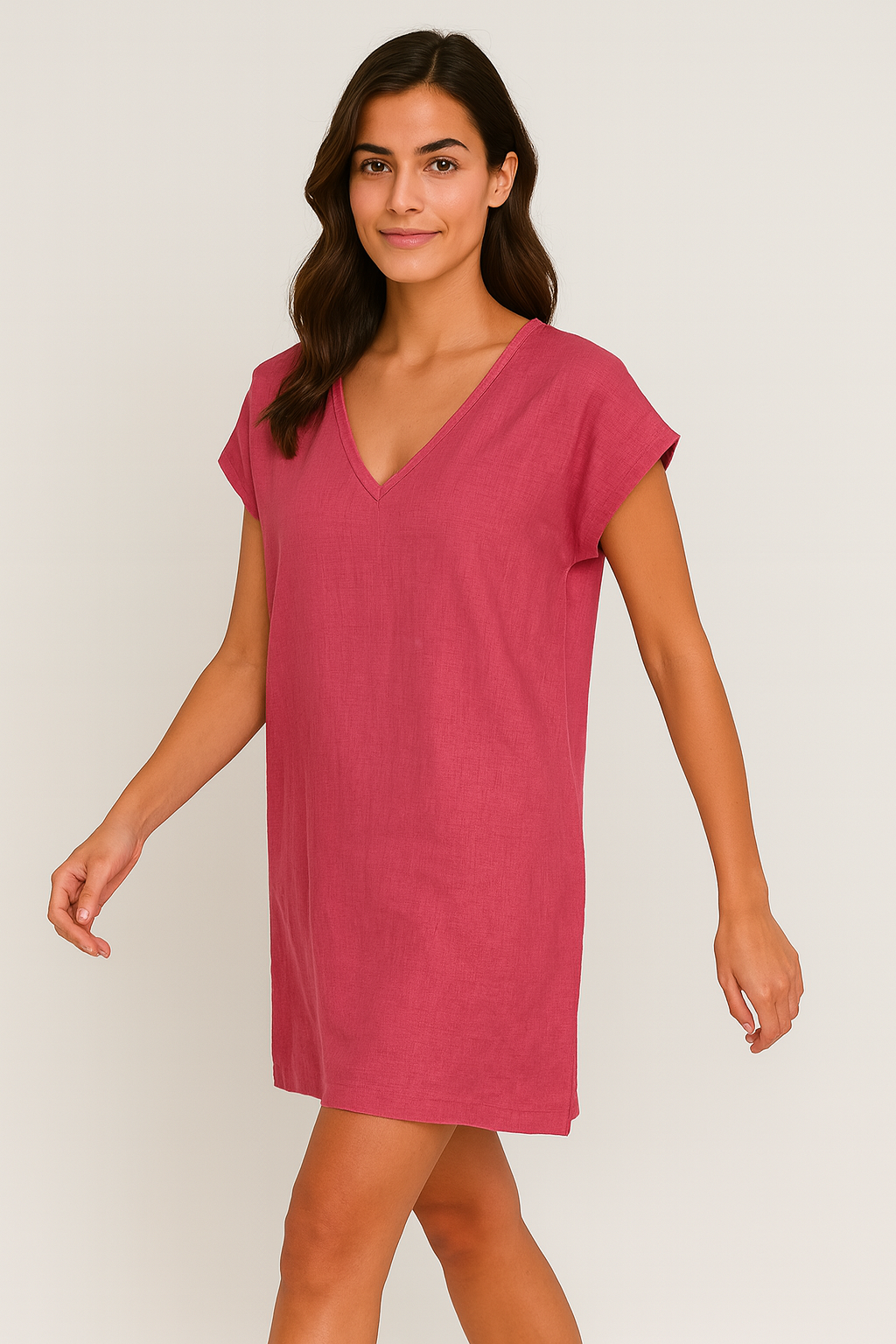 Mariselle | Women’s Linen V-Neck Tunic Dress with Cap Sleeves