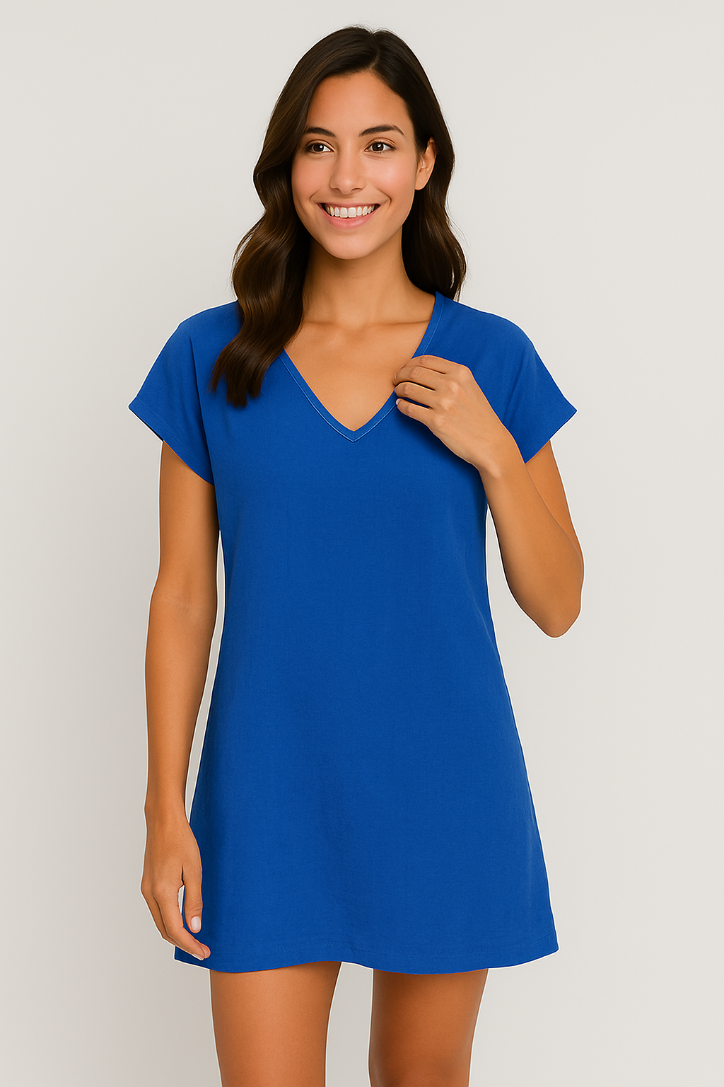 Mariselle | Women’s Linen V-Neck Tunic Dress with Cap Sleeves
