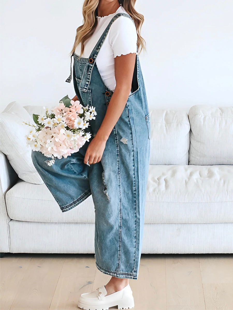 Cecilia | Women’s Distressed Denim Overalls Jumpsuit