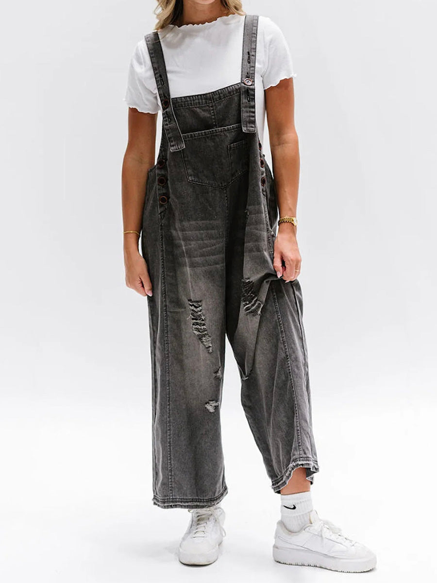 Cecilia | Women’s Distressed Denim Overalls Jumpsuit