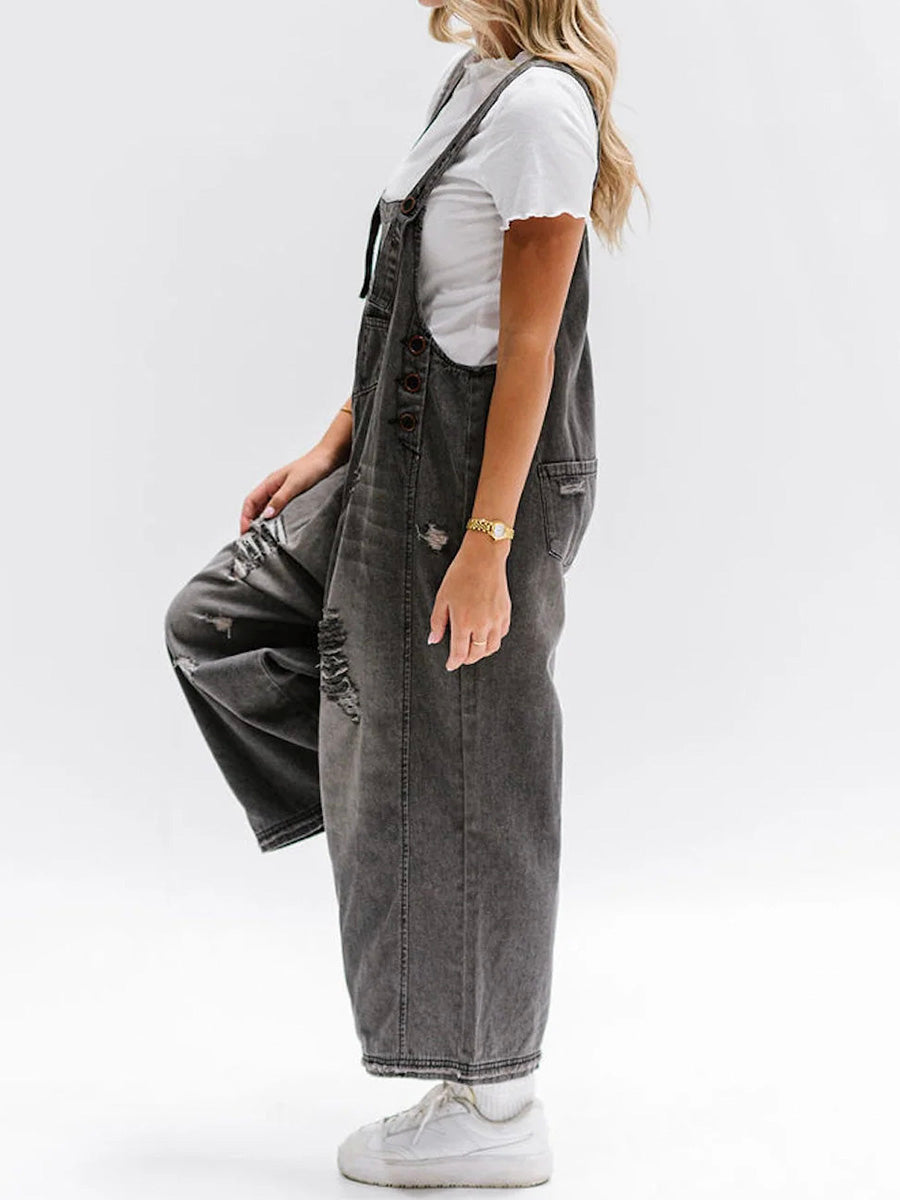 Cecilia | Women’s Distressed Denim Overalls Jumpsuit