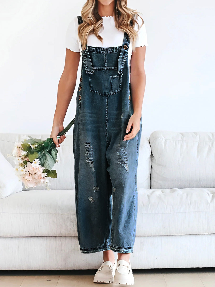 Cecilia | Women’s Distressed Denim Overalls Jumpsuit