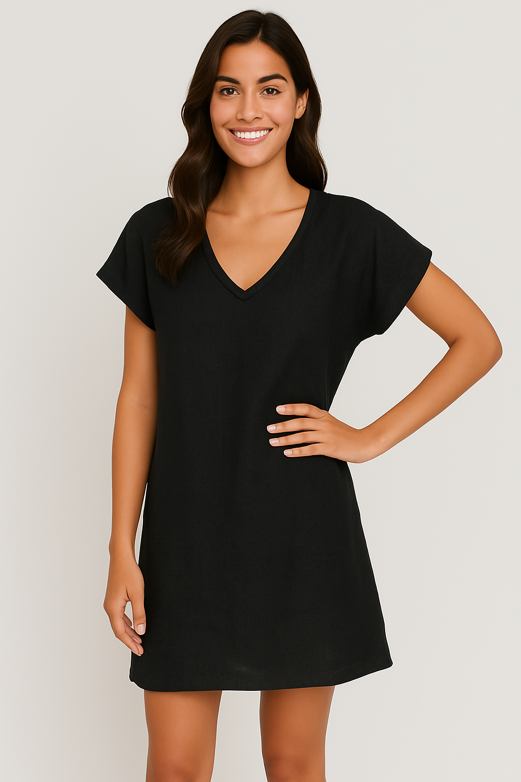 Mariselle | Women’s Linen V-Neck Tunic Dress with Cap Sleeves
