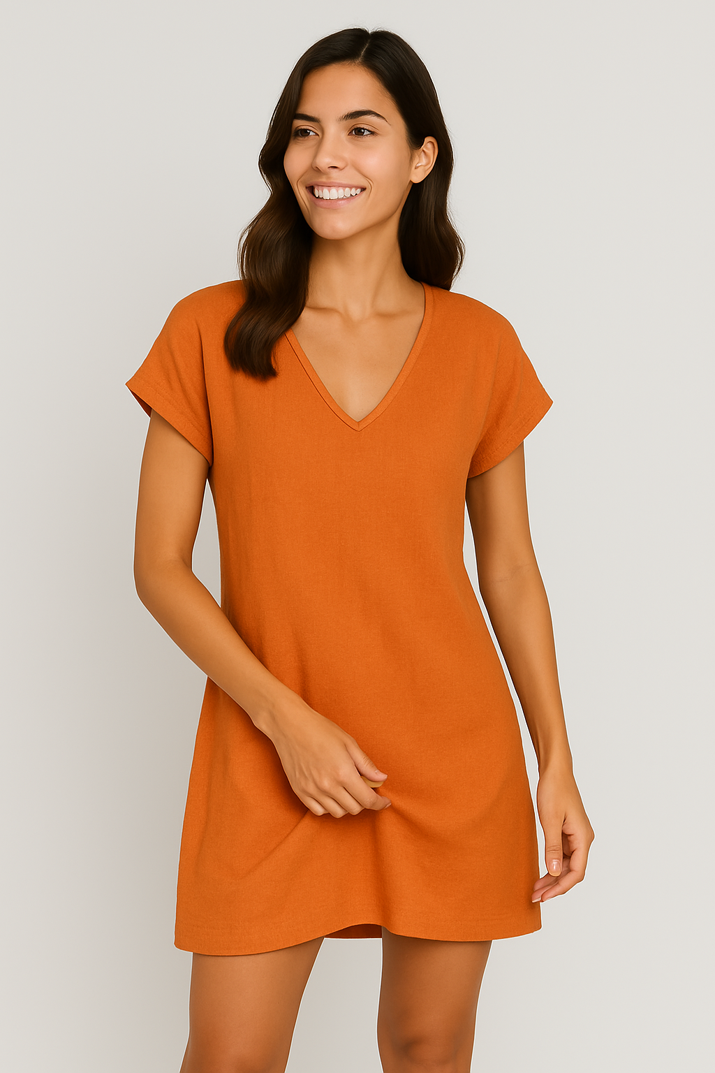 Mariselle | Women’s Linen V-Neck Tunic Dress with Cap Sleeves